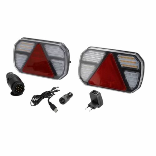Conjunto de luzes sem fios LED, CANBUS, retangular, 12 V, Li-ion, magnético, 245x151x45 mm, ficha de 13 pinos, indicador dinâmico