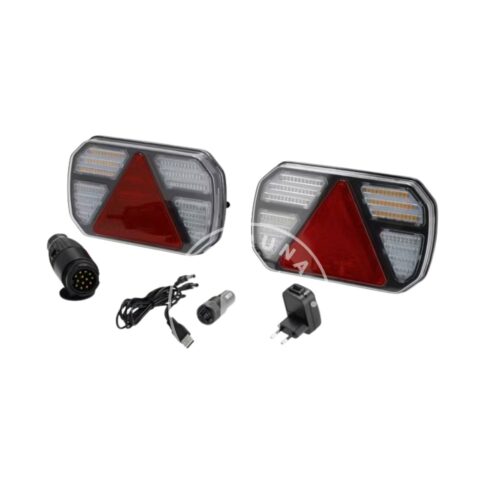 Conjunto de luzes sem fios LED, CANBUS, retangular, 12 V, Li-ion, magnético, 245x151x45 mm, ficha de 13 pinos, indicador dinâmico